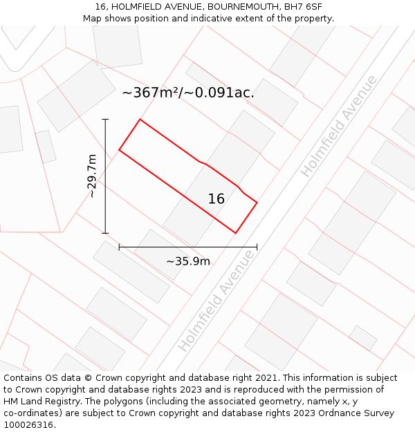16, HOLMFIELD AVENUE, BOURNEMOUTH, BH7 6SF: Plot and title map
