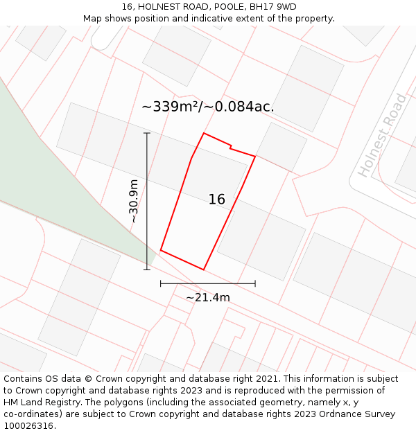 16, HOLNEST ROAD, POOLE, BH17 9WD: Plot and title map