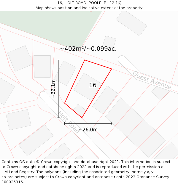 16, HOLT ROAD, POOLE, BH12 1JQ: Plot and title map