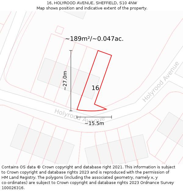 16, HOLYROOD AVENUE, SHEFFIELD, S10 4NW: Plot and title map