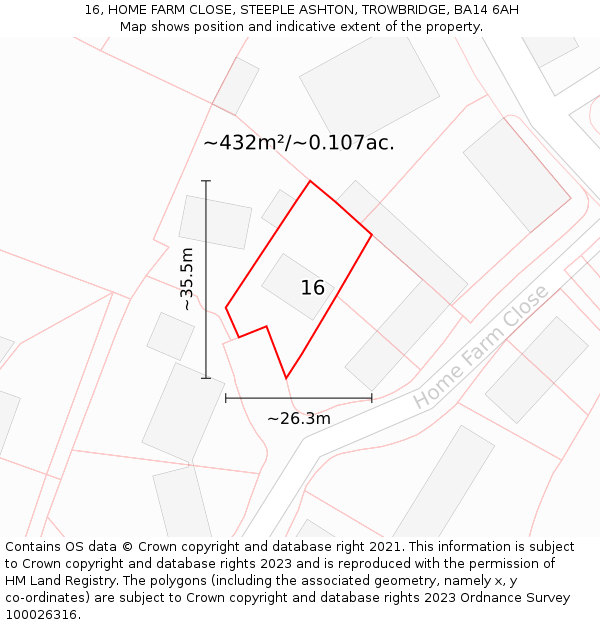 16, HOME FARM CLOSE, STEEPLE ASHTON, TROWBRIDGE, BA14 6AH: Plot and title map