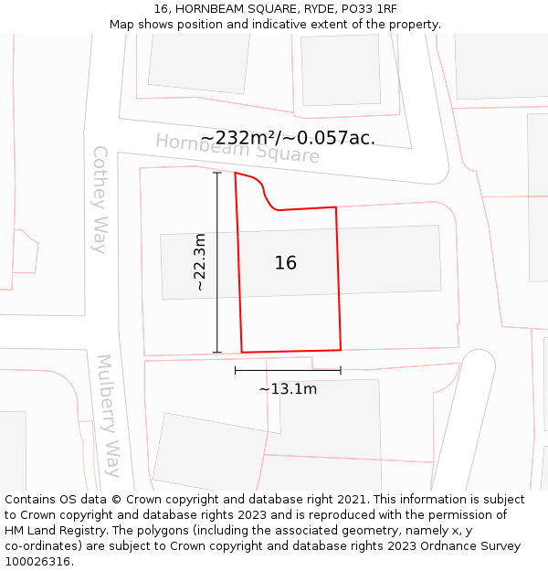 16, HORNBEAM SQUARE, RYDE, PO33 1RF: Plot and title map