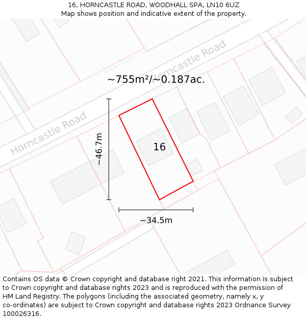 16, HORNCASTLE ROAD, WOODHALL SPA, LN10 6UZ: Plot and title map