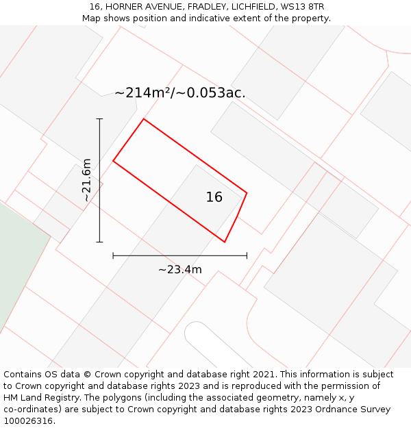 16, HORNER AVENUE, FRADLEY, LICHFIELD, WS13 8TR: Plot and title map