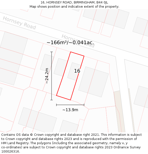 16, HORNSEY ROAD, BIRMINGHAM, B44 0JL: Plot and title map