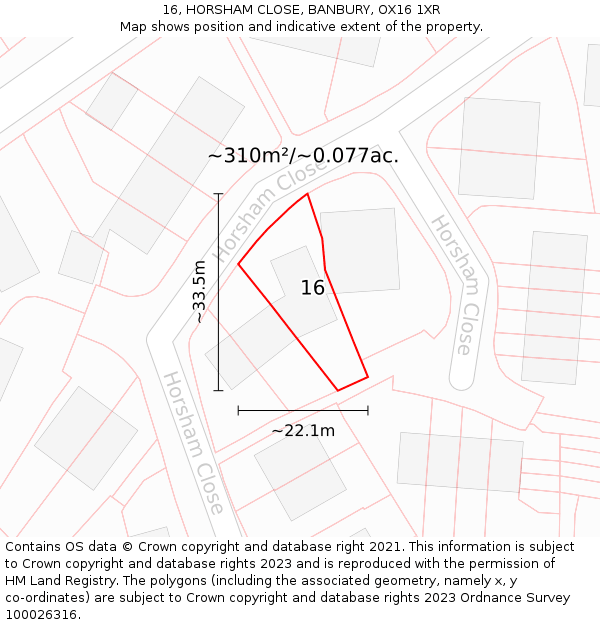 16, HORSHAM CLOSE, BANBURY, OX16 1XR: Plot and title map