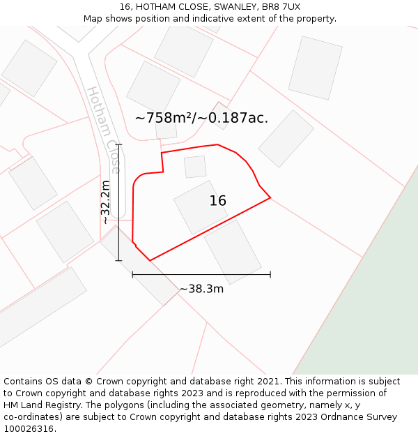 16, HOTHAM CLOSE, SWANLEY, BR8 7UX: Plot and title map