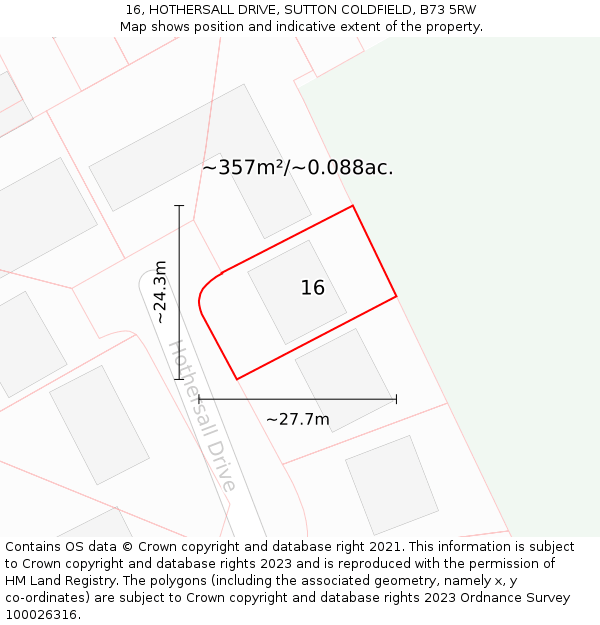 16, HOTHERSALL DRIVE, SUTTON COLDFIELD, B73 5RW: Plot and title map