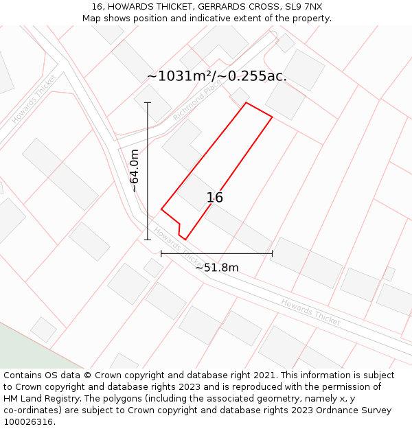 16, HOWARDS THICKET, GERRARDS CROSS, SL9 7NX: Plot and title map