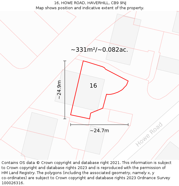 16, HOWE ROAD, HAVERHILL, CB9 9NJ: Plot and title map