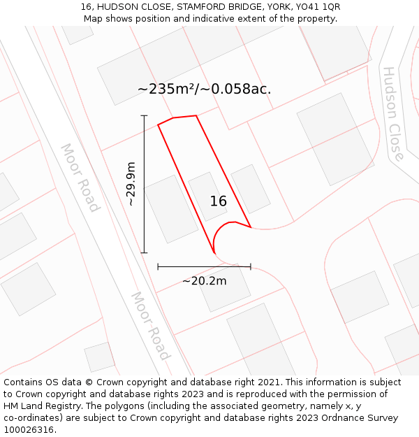 16, HUDSON CLOSE, STAMFORD BRIDGE, YORK, YO41 1QR: Plot and title map