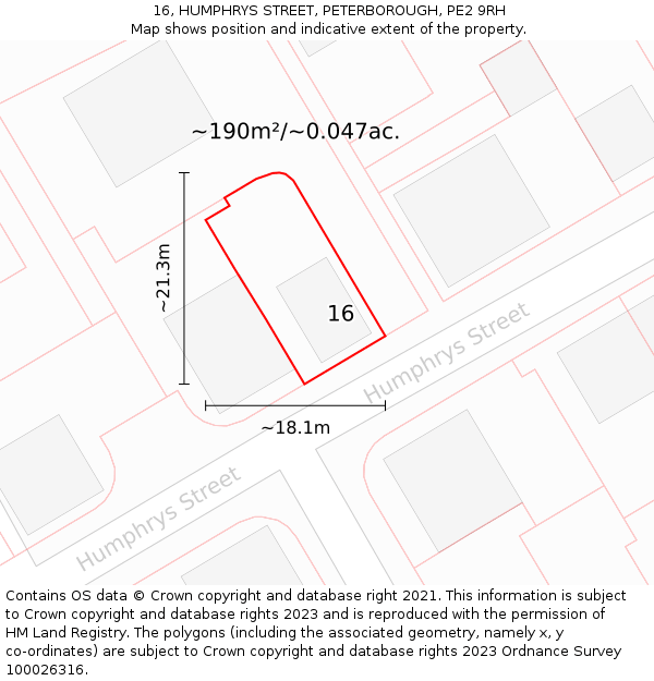 16, HUMPHRYS STREET, PETERBOROUGH, PE2 9RH: Plot and title map