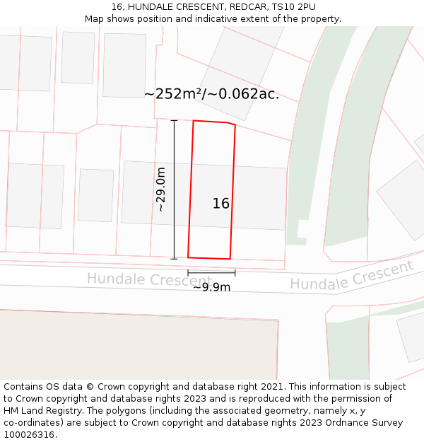 16, HUNDALE CRESCENT, REDCAR, TS10 2PU: Plot and title map