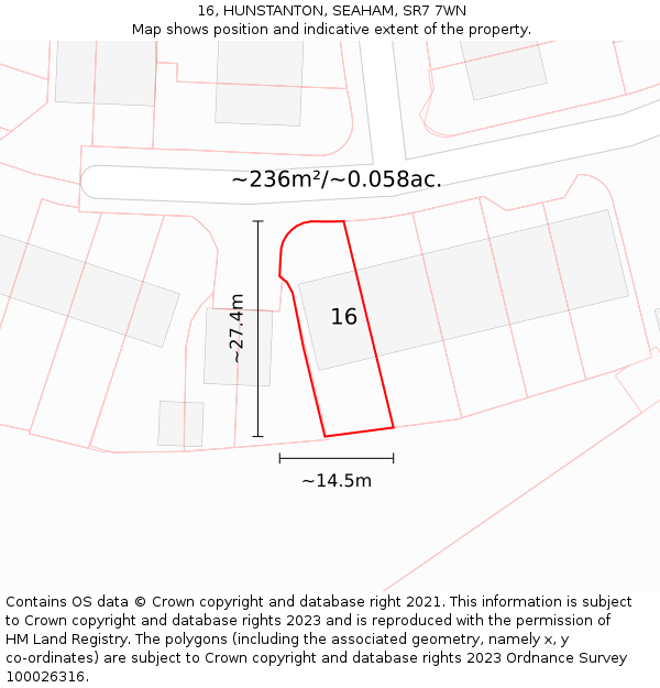 16, HUNSTANTON, SEAHAM, SR7 7WN: Plot and title map