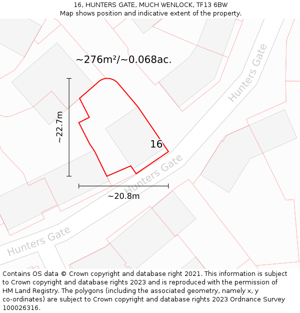 16, HUNTERS GATE, MUCH WENLOCK, TF13 6BW: Plot and title map