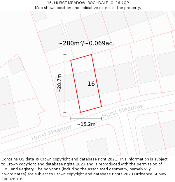 16, HURST MEADOW, ROCHDALE, OL16 4QP: Plot and title map