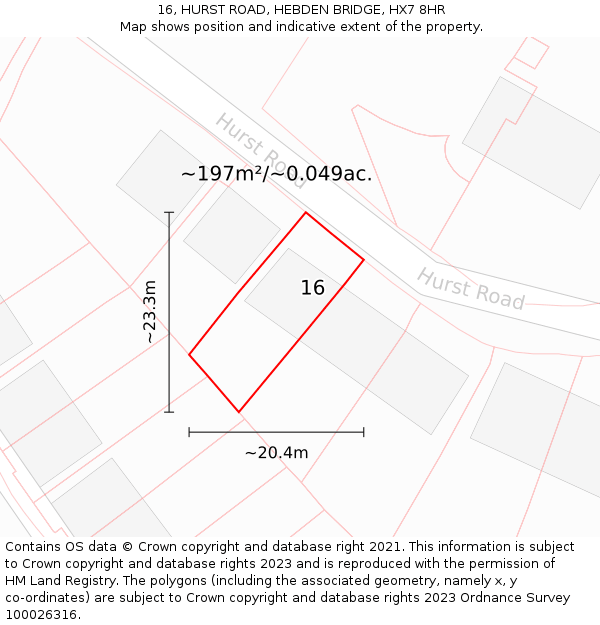 16, HURST ROAD, HEBDEN BRIDGE, HX7 8HR: Plot and title map