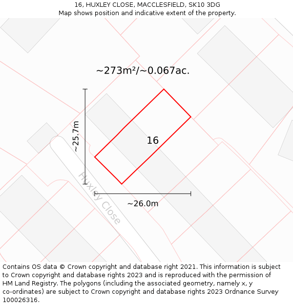 16, HUXLEY CLOSE, MACCLESFIELD, SK10 3DG: Plot and title map