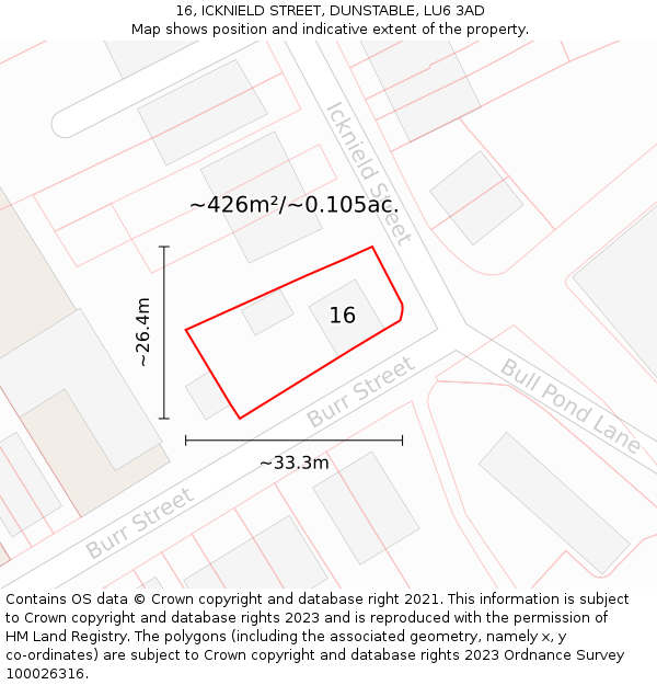 16, ICKNIELD STREET, DUNSTABLE, LU6 3AD: Plot and title map