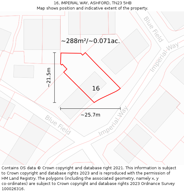 16, IMPERIAL WAY, ASHFORD, TN23 5HB: Plot and title map