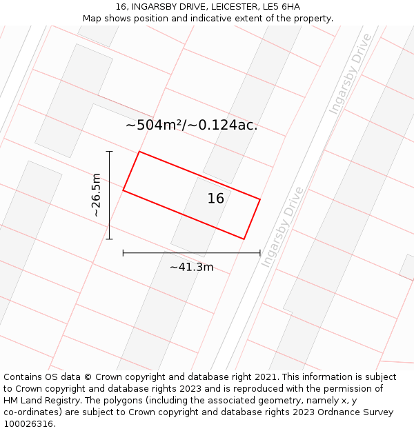 16, INGARSBY DRIVE, LEICESTER, LE5 6HA: Plot and title map