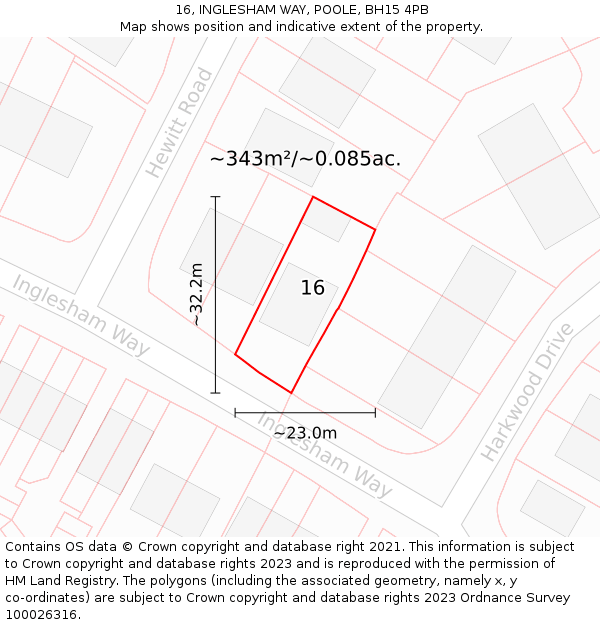 16, INGLESHAM WAY, POOLE, BH15 4PB: Plot and title map