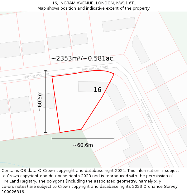 16, INGRAM AVENUE, LONDON, NW11 6TL: Plot and title map