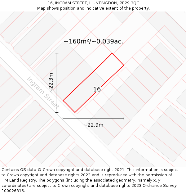 16, INGRAM STREET, HUNTINGDON, PE29 3QG: Plot and title map