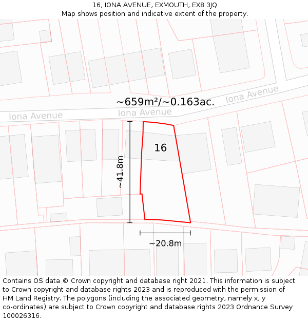 16, IONA AVENUE, EXMOUTH, EX8 3JQ: Plot and title map