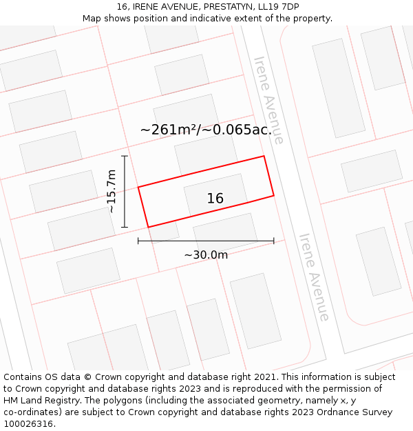 16, IRENE AVENUE, PRESTATYN, LL19 7DP: Plot and title map