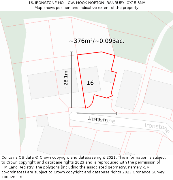 16, IRONSTONE HOLLOW, HOOK NORTON, BANBURY, OX15 5NA: Plot and title map