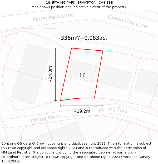 16, IRTHING PARK, BRAMPTON, CA8 1EB: Plot and title map