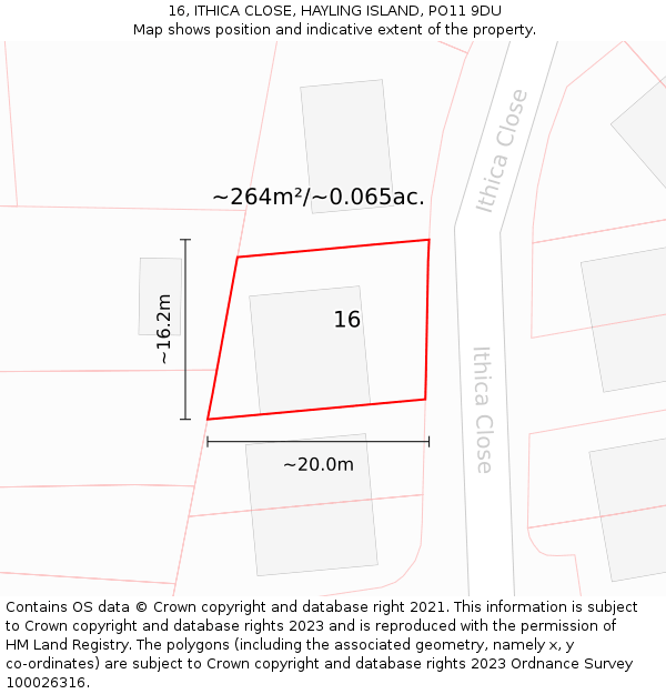 16, ITHICA CLOSE, HAYLING ISLAND, PO11 9DU: Plot and title map