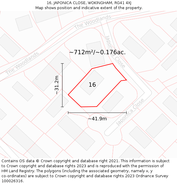16, JAPONICA CLOSE, WOKINGHAM, RG41 4XJ: Plot and title map