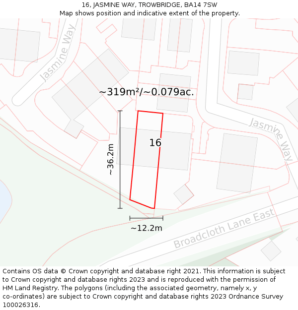 16, JASMINE WAY, TROWBRIDGE, BA14 7SW: Plot and title map