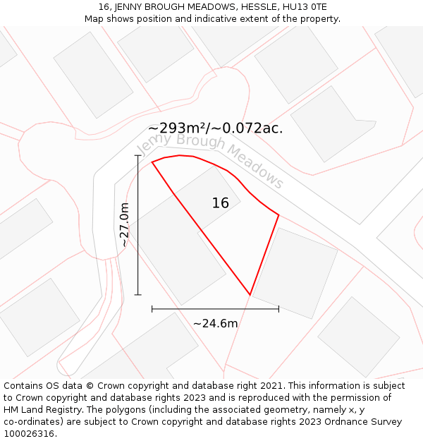 16, JENNY BROUGH MEADOWS, HESSLE, HU13 0TE: Plot and title map