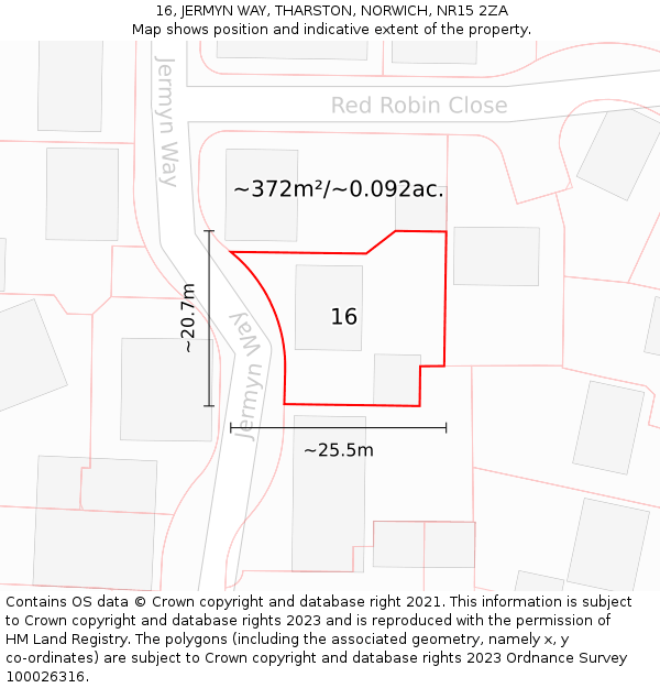 16, JERMYN WAY, THARSTON, NORWICH, NR15 2ZA: Plot and title map