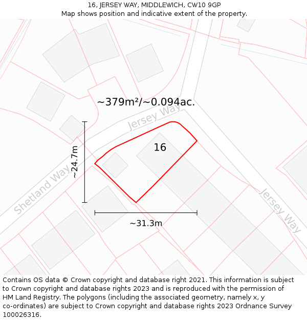 16, JERSEY WAY, MIDDLEWICH, CW10 9GP: Plot and title map