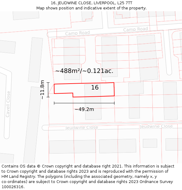 16, JEUDWINE CLOSE, LIVERPOOL, L25 7TT: Plot and title map