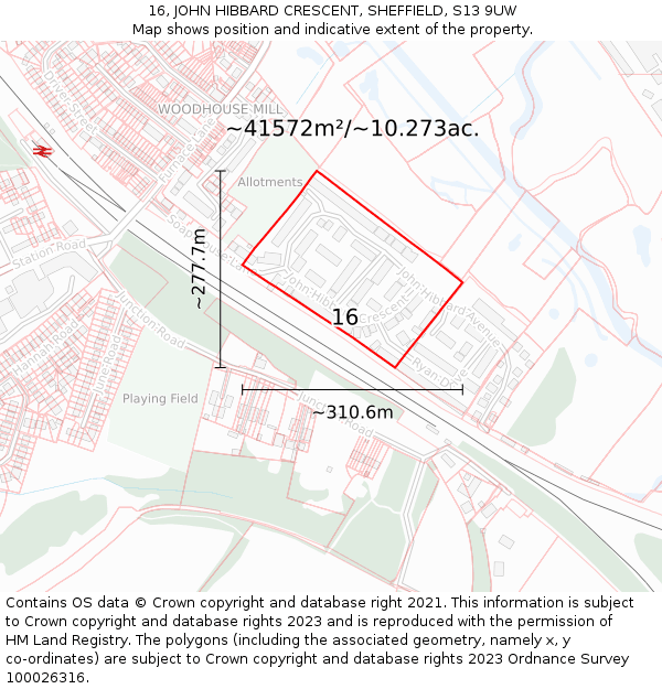 16, JOHN HIBBARD CRESCENT, SHEFFIELD, S13 9UW: Plot and title map