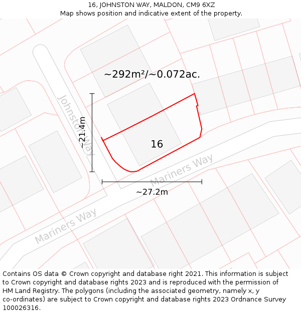 16, JOHNSTON WAY, MALDON, CM9 6XZ: Plot and title map