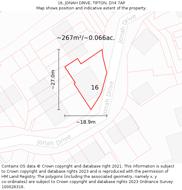 16, JONAH DRIVE, TIPTON, DY4 7AP: Plot and title map