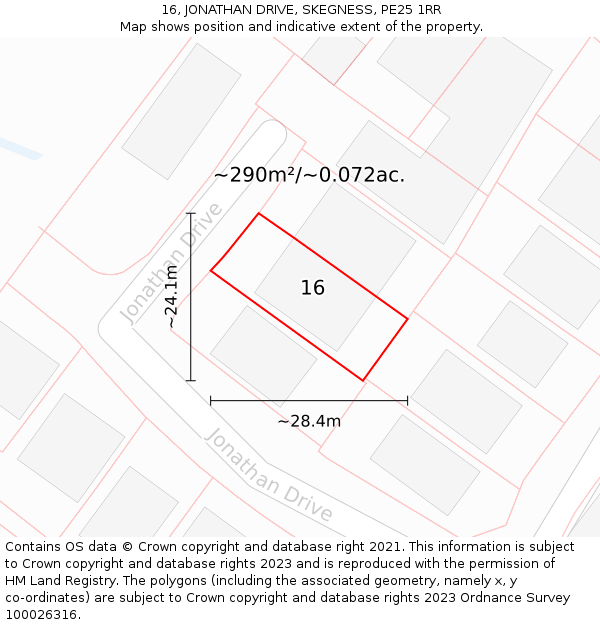 16, JONATHAN DRIVE, SKEGNESS, PE25 1RR: Plot and title map