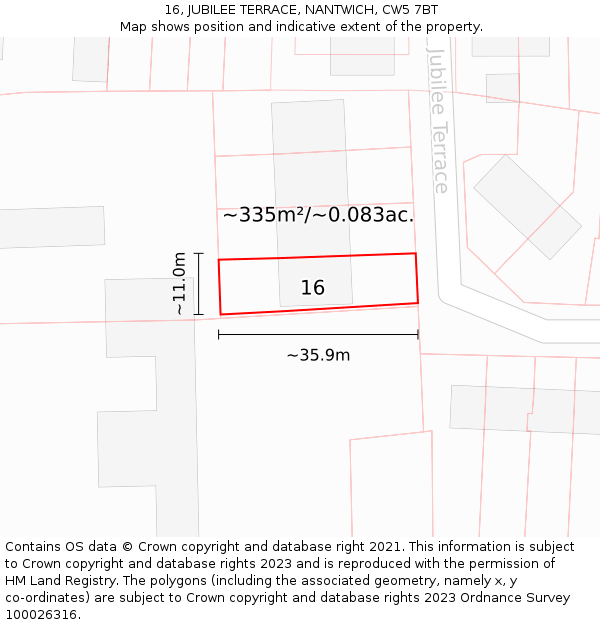 16, JUBILEE TERRACE, NANTWICH, CW5 7BT: Plot and title map