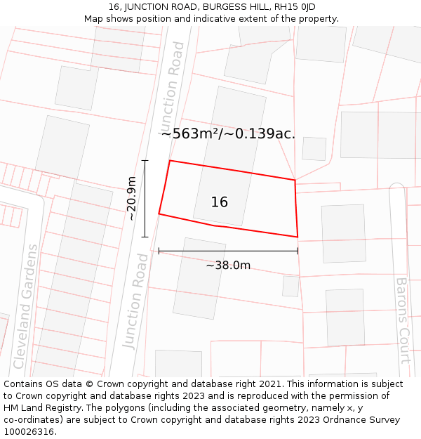 16, JUNCTION ROAD, BURGESS HILL, RH15 0JD: Plot and title map