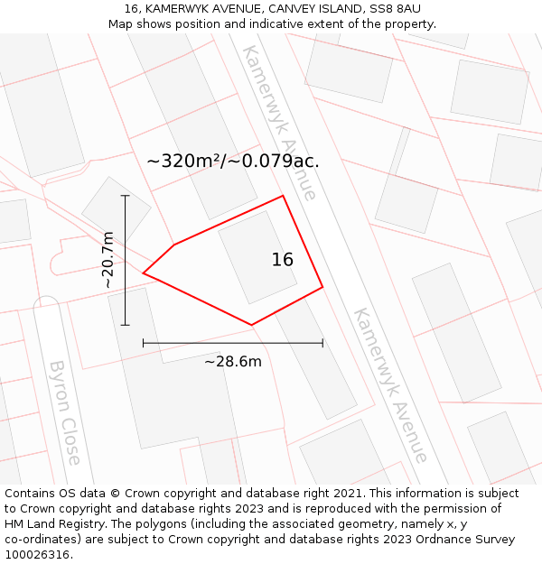 16, KAMERWYK AVENUE, CANVEY ISLAND, SS8 8AU: Plot and title map