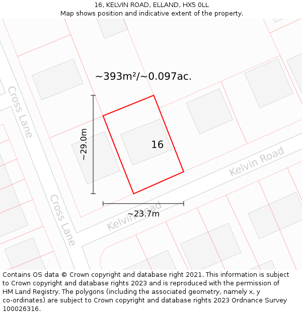 16, KELVIN ROAD, ELLAND, HX5 0LL: Plot and title map