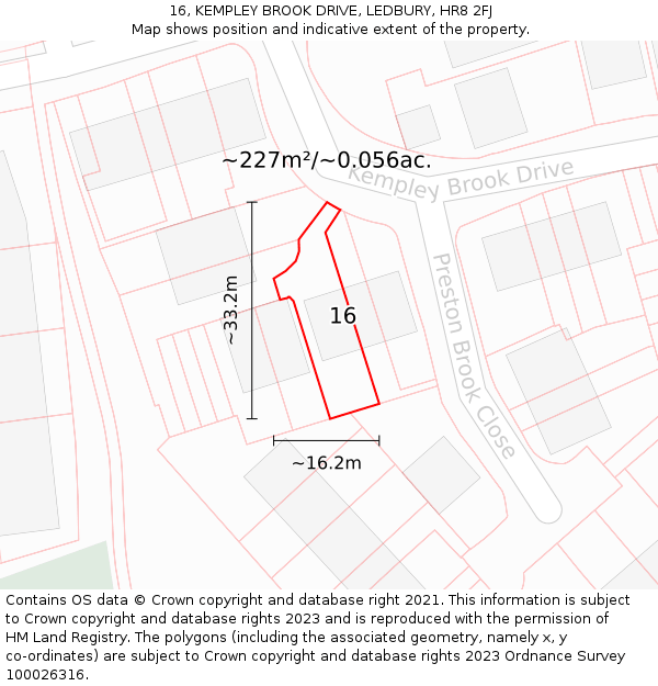 16, KEMPLEY BROOK DRIVE, LEDBURY, HR8 2FJ: Plot and title map