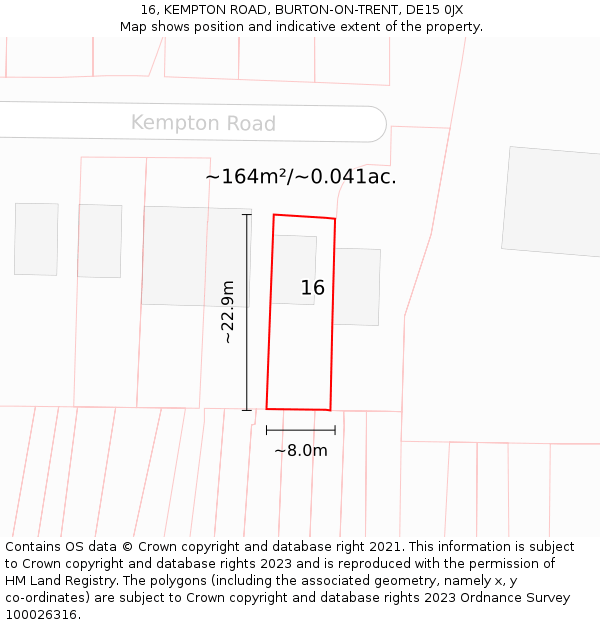 16, KEMPTON ROAD, BURTON-ON-TRENT, DE15 0JX: Plot and title map