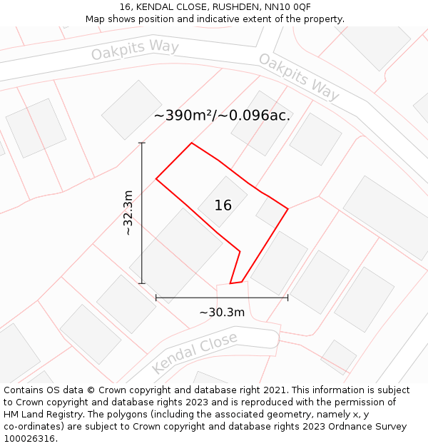 16, KENDAL CLOSE, RUSHDEN, NN10 0QF: Plot and title map